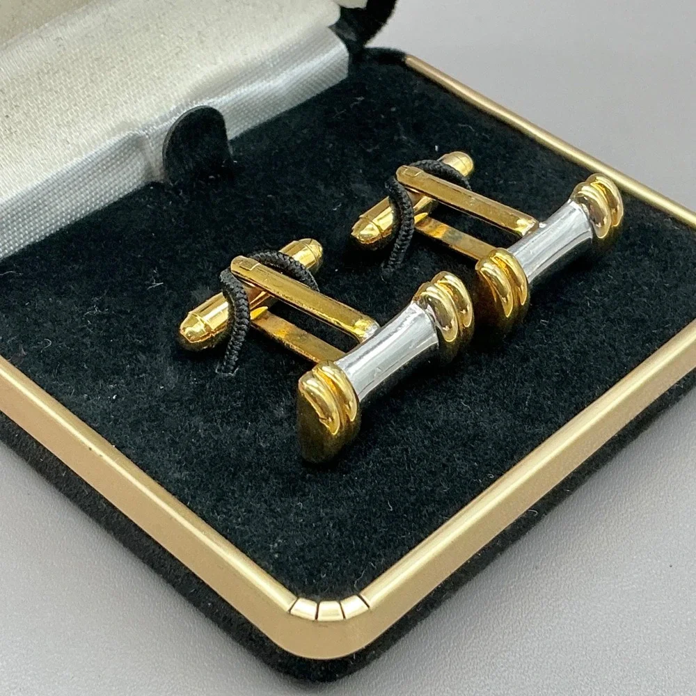 Louis Roth Cufflinks Mens Two Tone Gold Silver Tone Bar Vintage Original Box